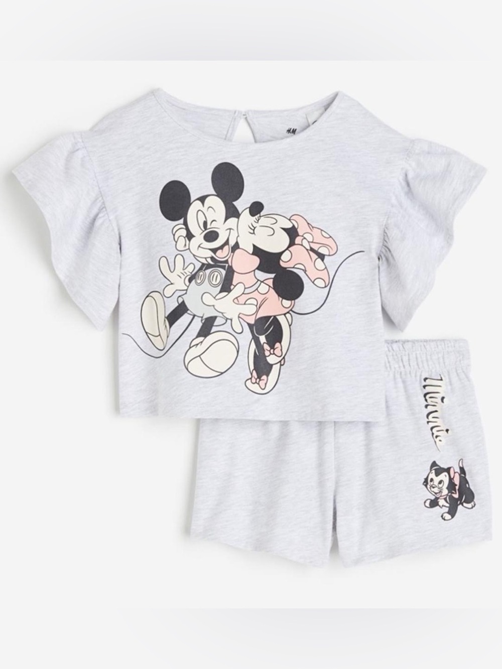 H&M Gray Kids Mickey & Minnie Pajama Set with Pink Accents